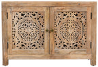 30" Natural Solid Wood Textured Door Accent Cabinet With Two Doors
