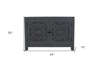 30" Gray Distressed Solid Wood Textured Door Accent Cabinet With Two Doors