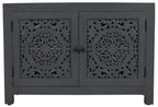 30" Gray Distressed Solid Wood Textured Door Accent Cabinet With Two Doors