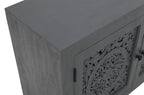 30" Gray Distressed Solid Wood Textured Door Accent Cabinet With Two Doors