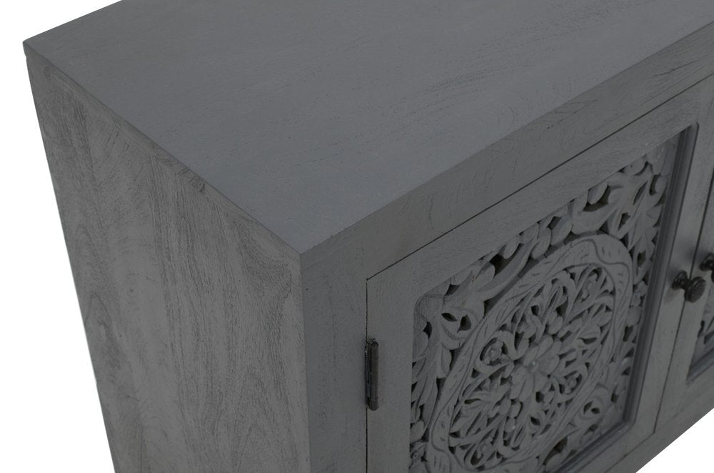 30" Gray Distressed Solid Wood Textured Door Accent Cabinet With Two Doors