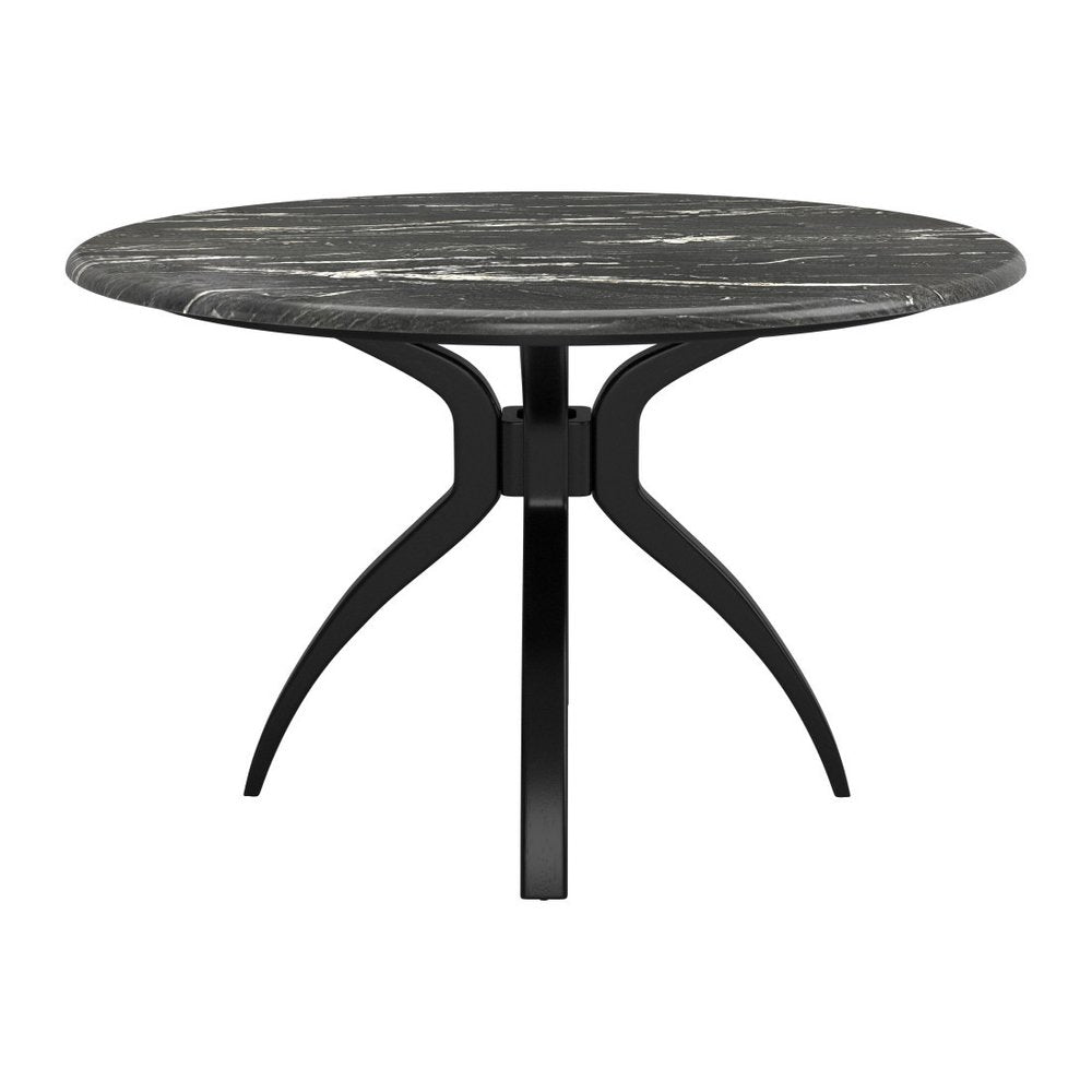 50" Black Faux Marble and Steel Pedestal Base Round Top Dining Table