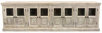 118" Antiqued White Distressed Solid Wood Sideboard with 8 Glass Doors