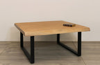 39" Natural And Black Solid Wood And Iron Square Distressed Coffee Table