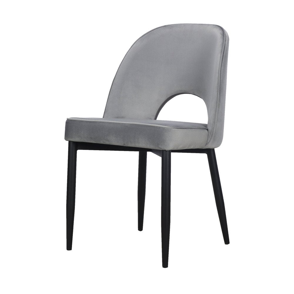 Set of Two Gray And Black Slipcovered Velvet And Wood Partially Open Back Dining Side Chairs
