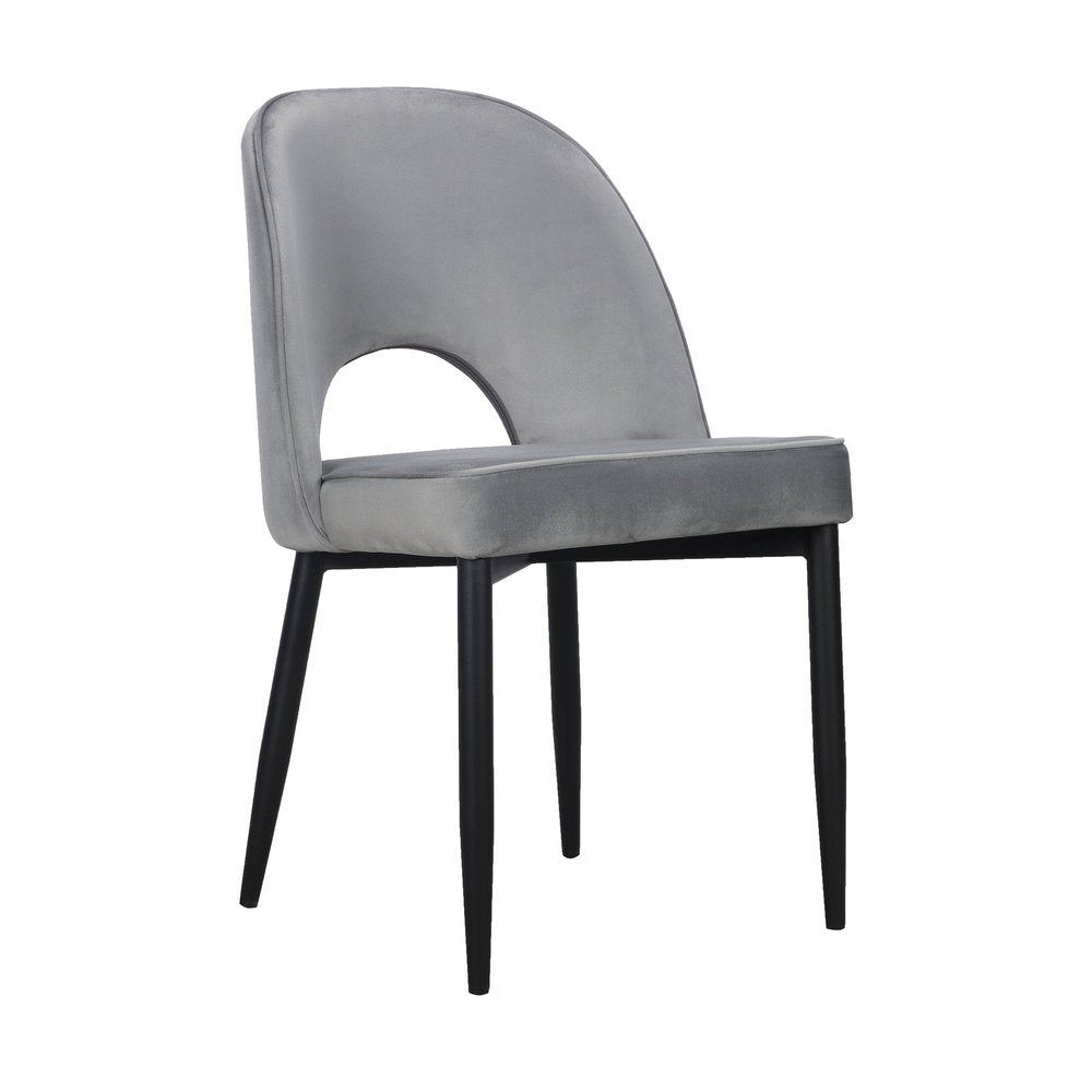 Set of Two Gray And Black Slipcovered Velvet And Wood Partially Open Back Dining Side Chairs