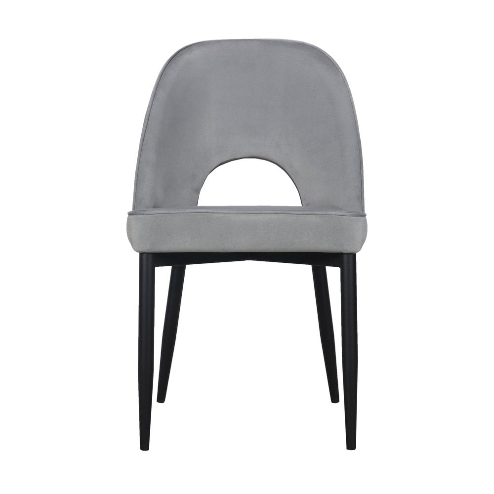 Set of Two Gray And Black Slipcovered Velvet And Wood Partially Open Back Dining Side Chairs