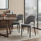 Set of Two Gray And Black Slipcovered Velvet And Wood Partially Open Back Dining Side Chairs