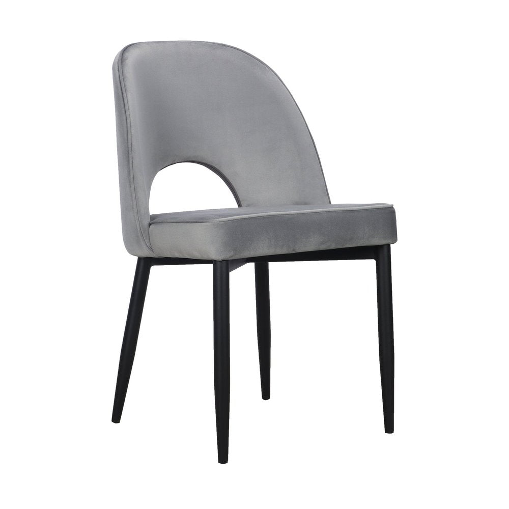 Set of Two Gray And Black Slipcovered Velvet And Wood Partially Open Back Dining Side Chairs
