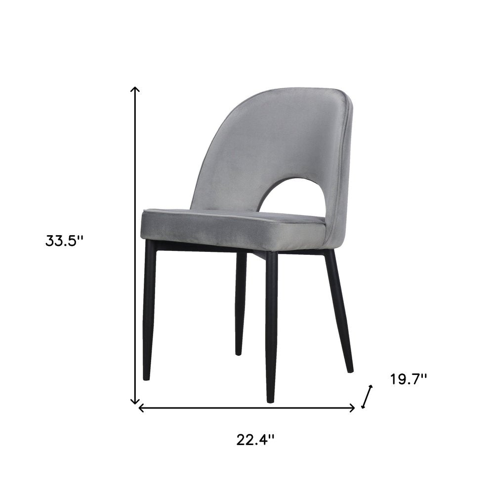 Set of Two Gray And Black Slipcovered Velvet And Wood Partially Open Back Dining Side Chairs