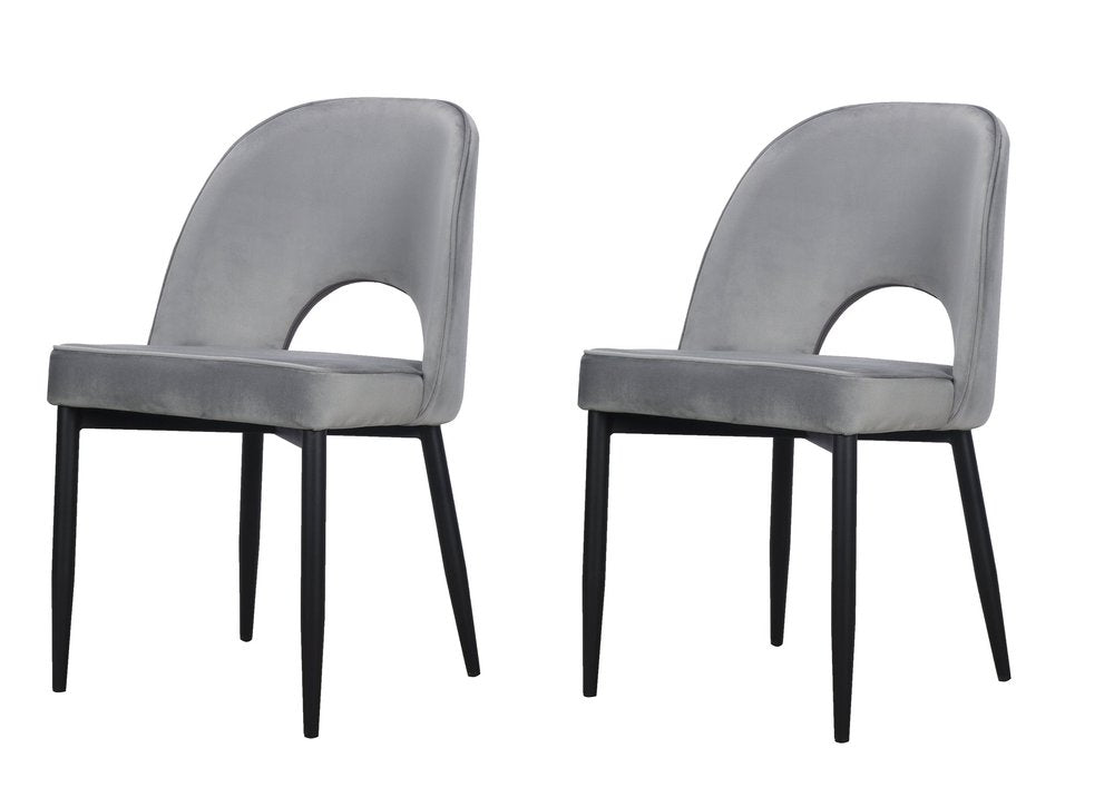 Set of Two Gray And Black Slipcovered Velvet And Wood Partially Open Back Dining Side Chairs