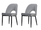 Set of Two Gray And Black Slipcovered Velvet And Wood Partially Open Back Dining Side Chairs