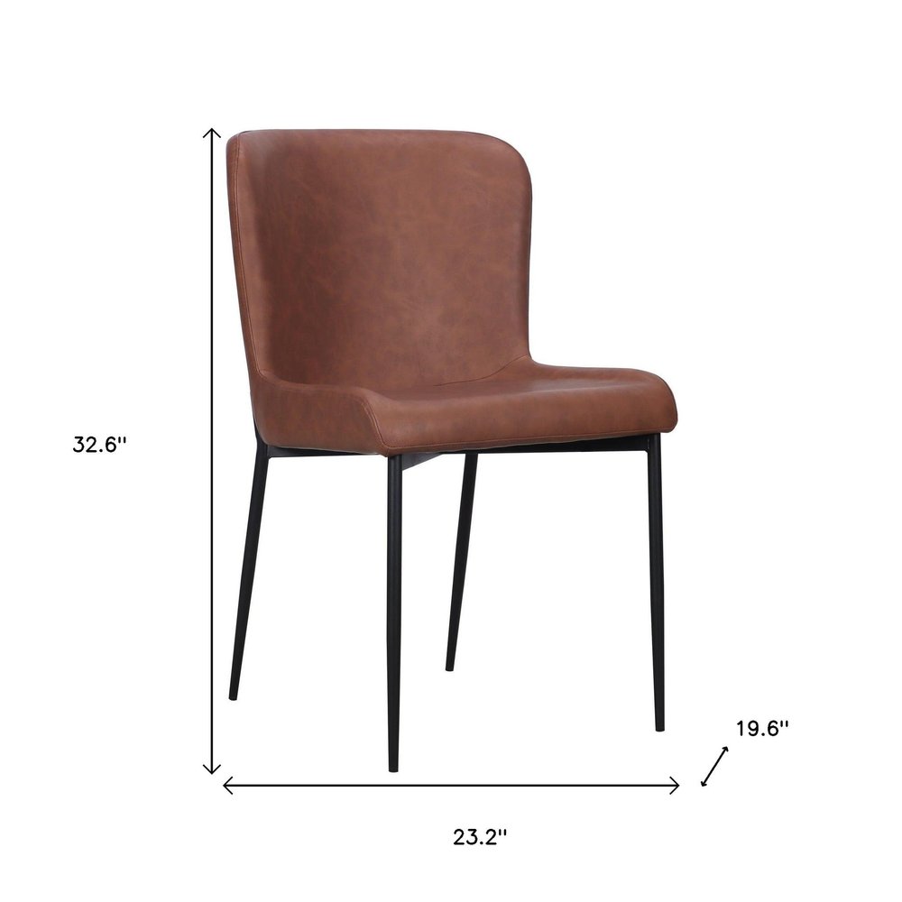 Set of Two Brown And Black Slipcovered Faux Leather And Wood Dining Side Chairs