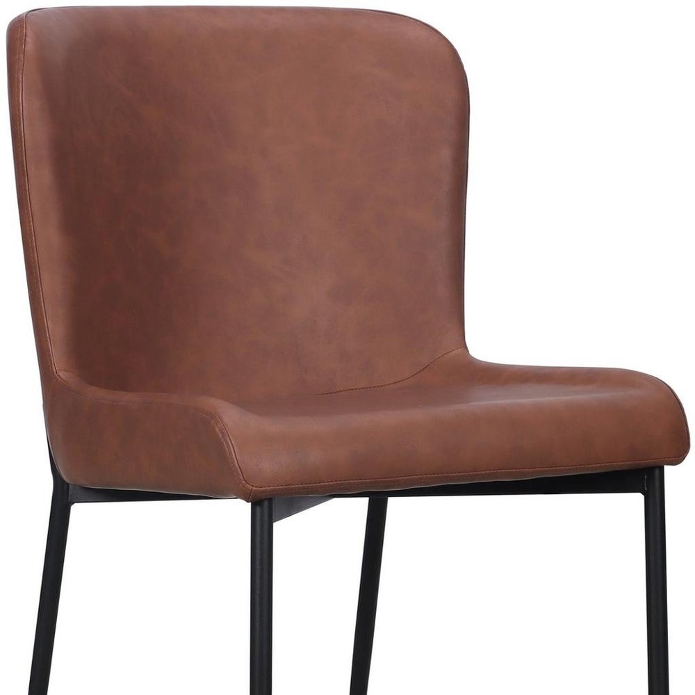 Set of Two Brown And Black Slipcovered Faux Leather And Wood Dining Side Chairs