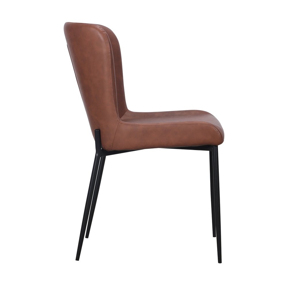 Set of Two Brown And Black Slipcovered Faux Leather And Wood Dining Side Chairs