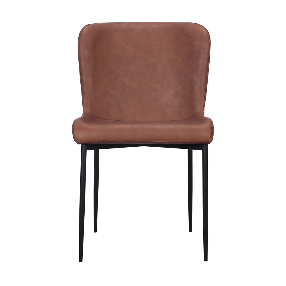 Set of Two Brown And Black Slipcovered Faux Leather And Wood Dining Side Chairs