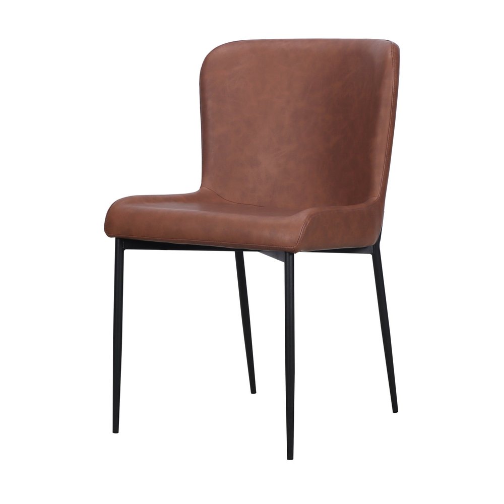Set of Two Brown And Black Slipcovered Faux Leather And Wood Dining Side Chairs