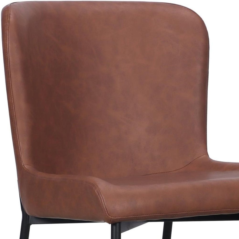 Set of Two Brown And Black Slipcovered Faux Leather And Wood Dining Side Chairs