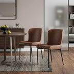Set of Two Brown And Black Slipcovered Faux Leather And Wood Dining Side Chairs