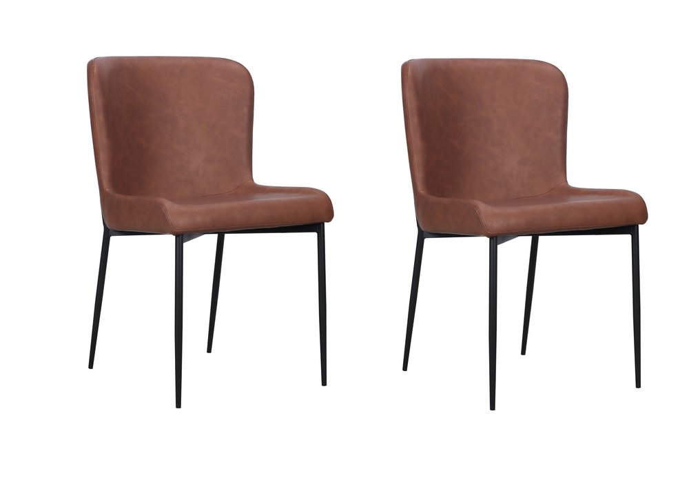 Set of Two Brown And Black Slipcovered Faux Leather And Wood Dining Side Chairs