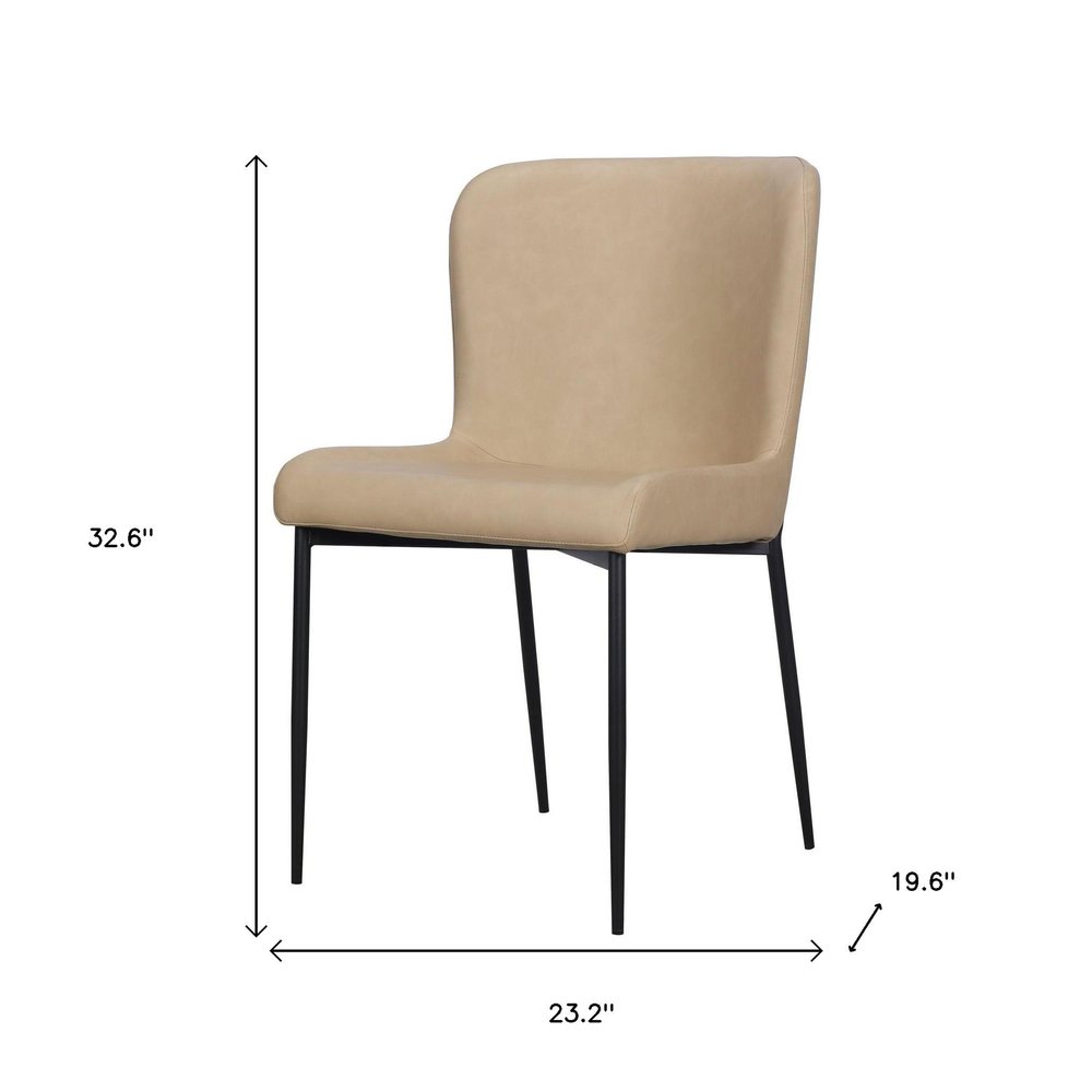 Set of Two Brown And Black Slipcovered Faux Leather And Wood Dining Side Chairs