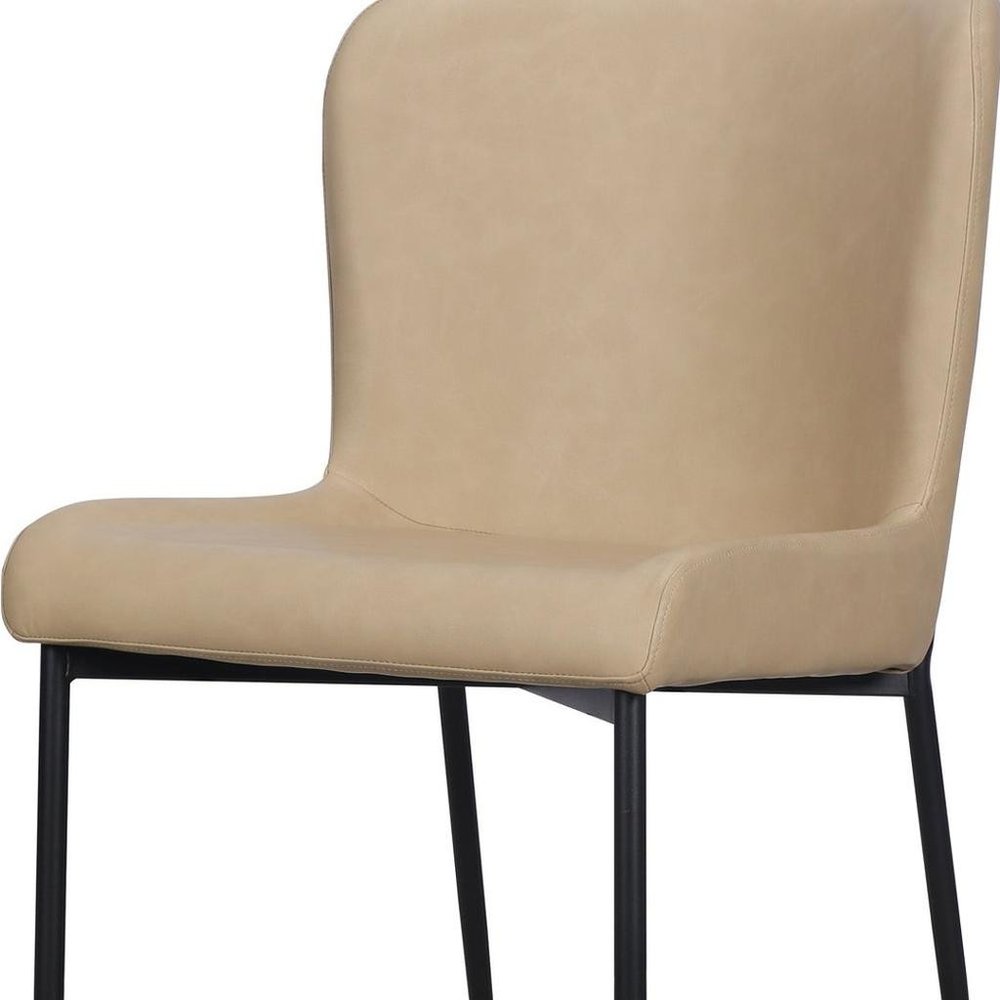 Set of Two Brown And Black Slipcovered Faux Leather And Wood Dining Side Chairs