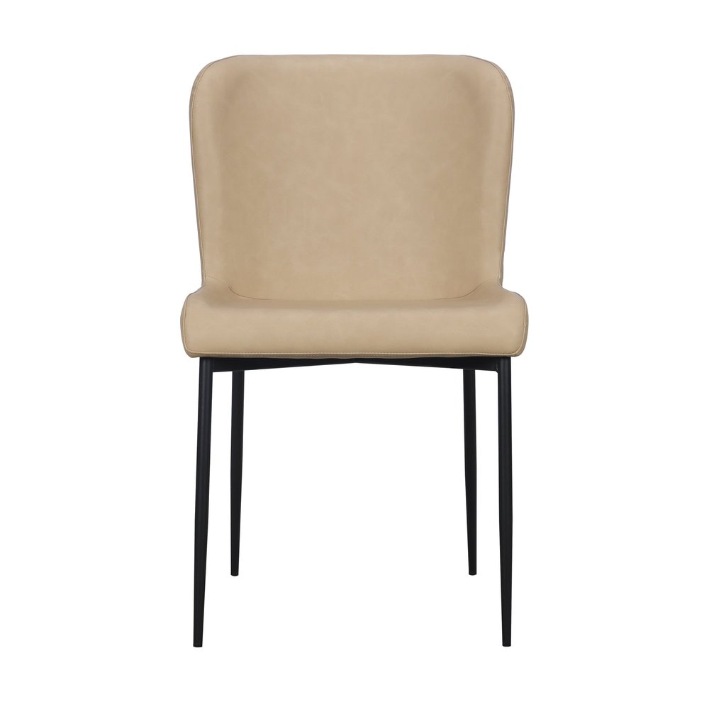 Set of Two Brown And Black Slipcovered Faux Leather And Wood Dining Side Chairs