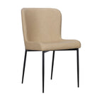 Set of Two Brown And Black Slipcovered Faux Leather And Wood Dining Side Chairs