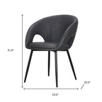 Set of Four Dark Gray And Black Tufted Faux Leather And Wood Partially Open Back Dining Arm Chairs