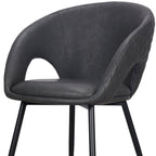 Set of Four Dark Gray And Black Tufted Faux Leather And Wood Partially Open Back Dining Arm Chairs