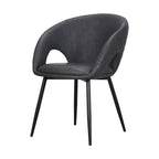 Set of Four Dark Gray And Black Tufted Faux Leather And Wood Partially Open Back Dining Arm Chairs