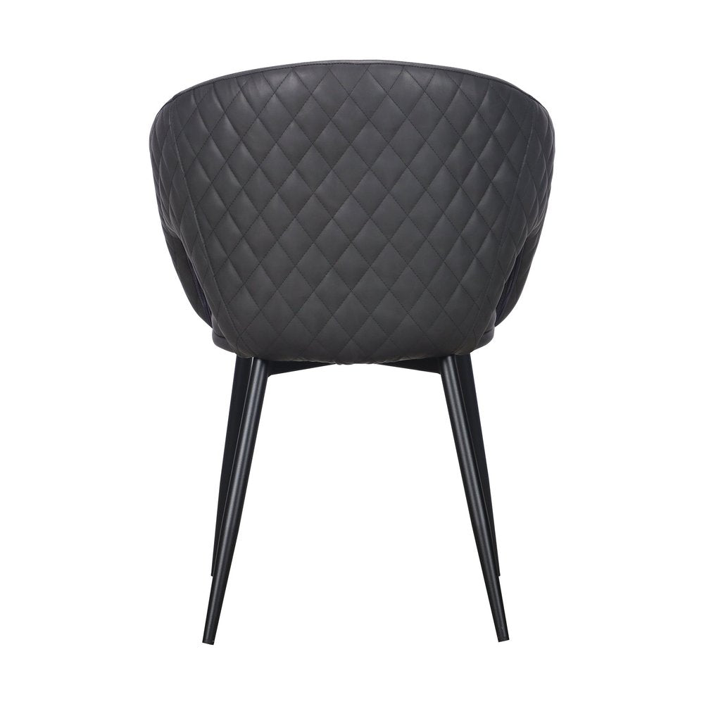 Set of Four Dark Gray And Black Tufted Faux Leather And Wood Partially Open Back Dining Arm Chairs