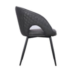 Set of Four Dark Gray And Black Tufted Faux Leather And Wood Partially Open Back Dining Arm Chairs