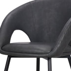 Set of Four Dark Gray And Black Tufted Faux Leather And Wood Partially Open Back Dining Arm Chairs