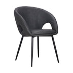 Set of Four Dark Gray And Black Tufted Faux Leather And Wood Partially Open Back Dining Arm Chairs
