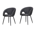 Set of Four Dark Gray And Black Tufted Faux Leather And Wood Partially Open Back Dining Arm Chairs