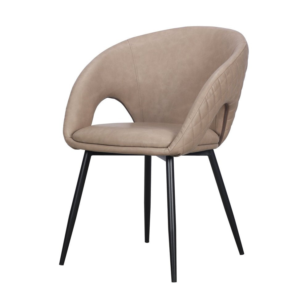 Set of Four Dark Gray And Black Tufted Faux Leather And Wood Partially Open Back Dining Arm Chairs