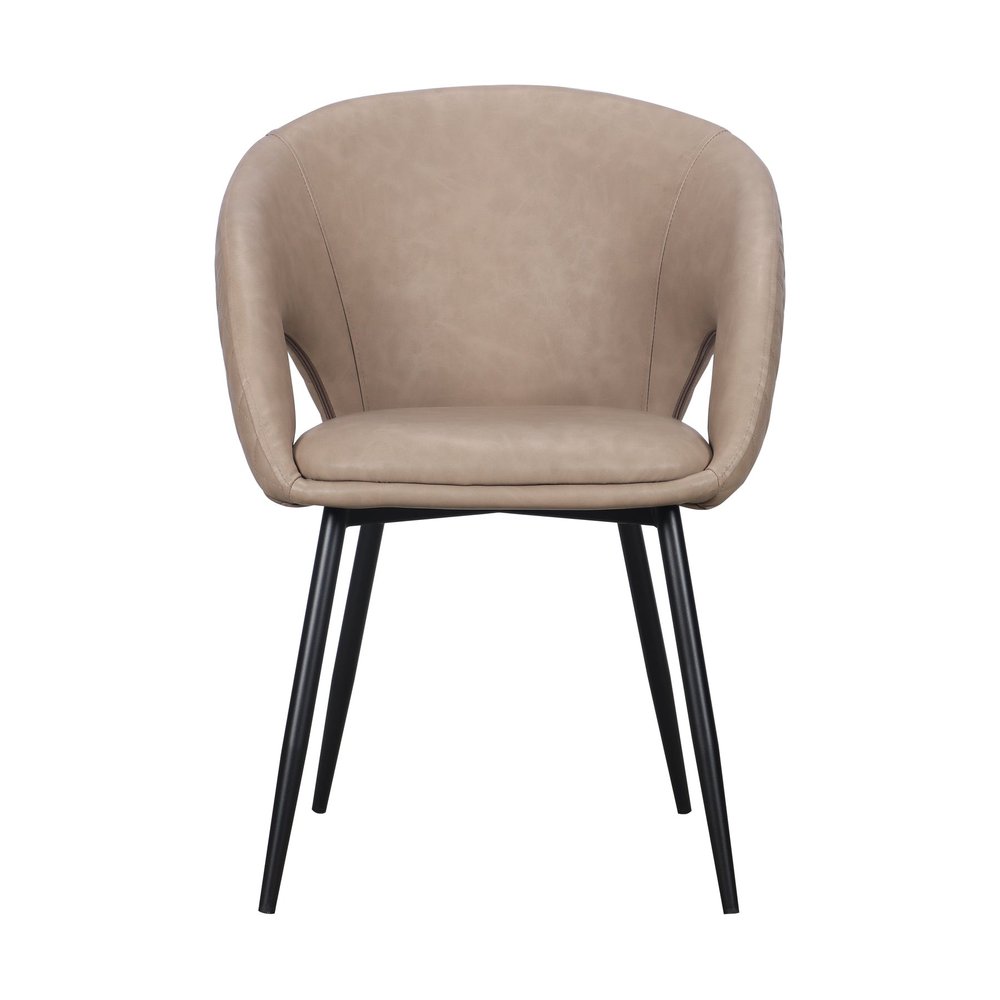 Set of Four Dark Gray And Black Tufted Faux Leather And Wood Partially Open Back Dining Arm Chairs