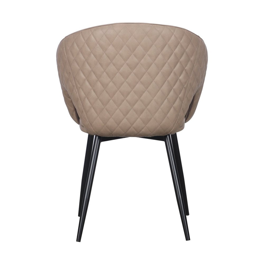 Set of Four Dark Gray And Black Tufted Faux Leather And Wood Partially Open Back Dining Arm Chairs
