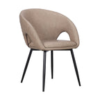 Set of Four Dark Gray And Black Tufted Faux Leather And Wood Partially Open Back Dining Arm Chairs