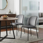 Set of Two Gray And Black Fabric And Wood Dining Side Chairs