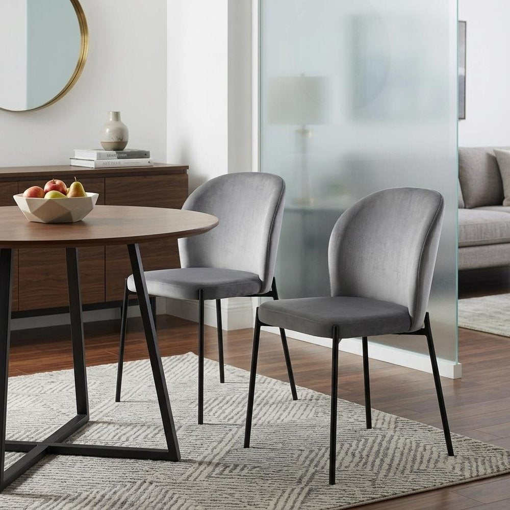 Set of Two Gray And Black Fabric And Wood Dining Side Chairs