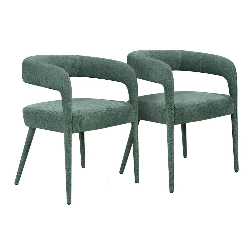 Set of Two Dark Gray Upholstered Linen Open Back Dining Side Chairs