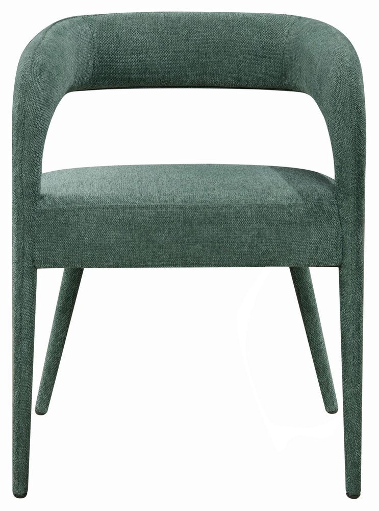 Set of Two Dark Gray Upholstered Linen Open Back Dining Side Chairs