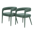 Set of Two Dark Gray Upholstered Linen Open Back Dining Side Chairs
