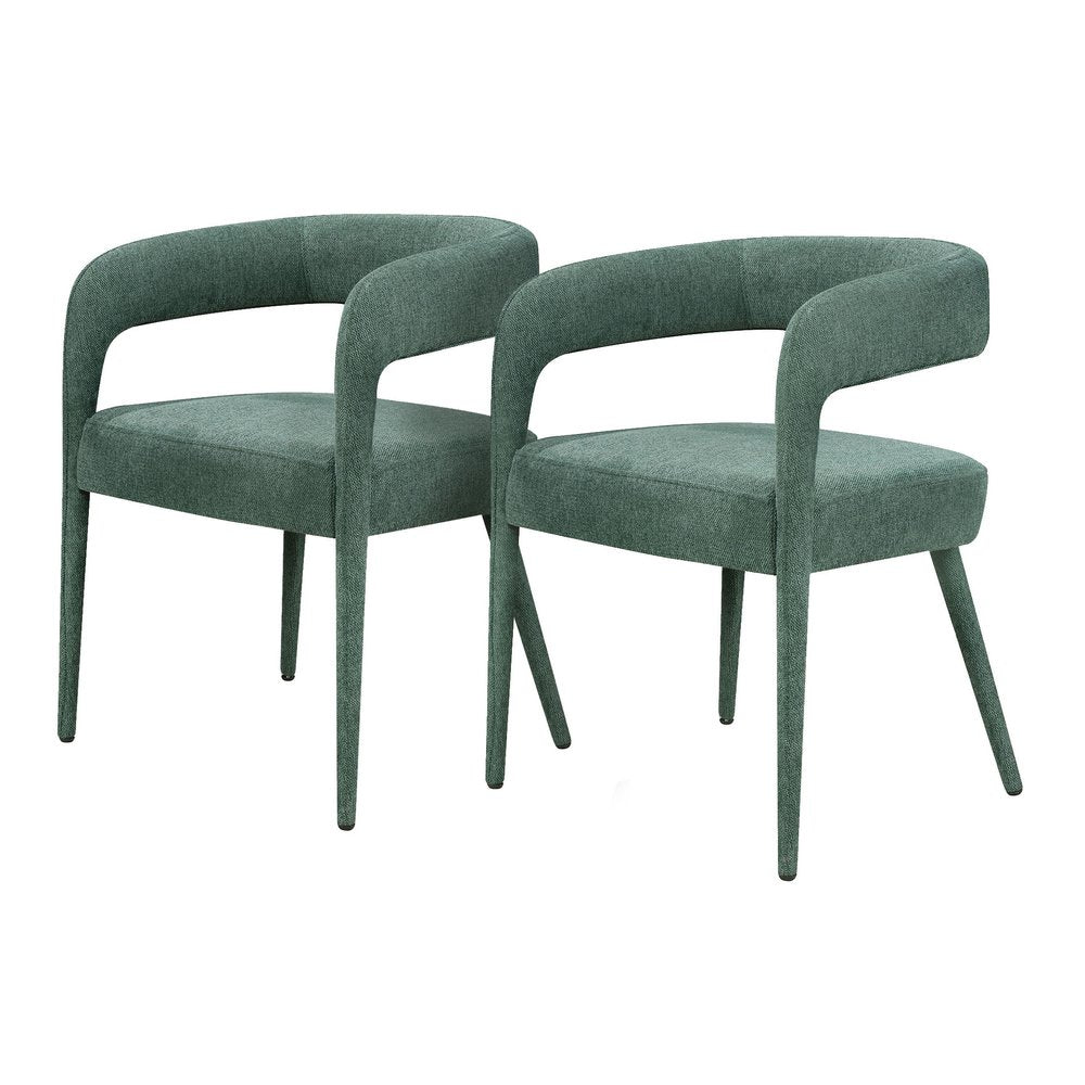Set of Two Dark Gray Upholstered Linen Open Back Dining Side Chairs