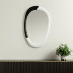 31" Black And White Steel Oval Geometric Framed Accent Mirror