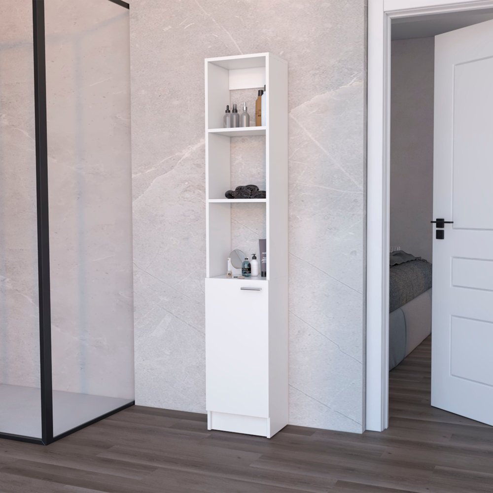 13" White Wood Single Door Linen Cabinet