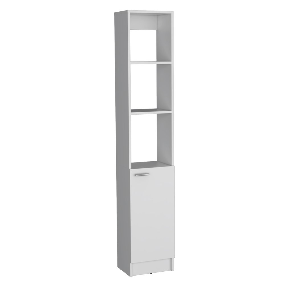13" White Wood Single Door Linen Cabinet