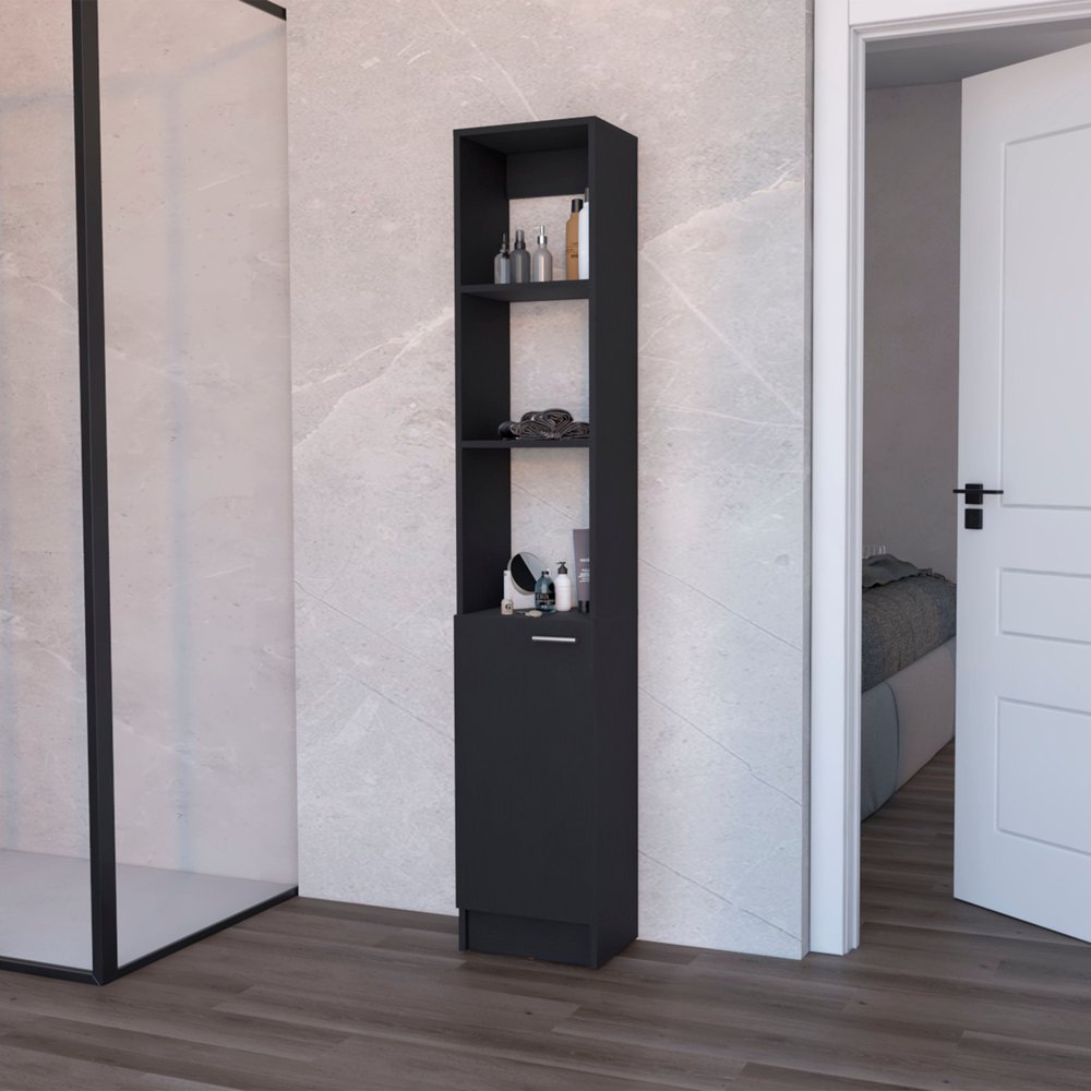 13" Black Wood Single Door Linen Cabinet